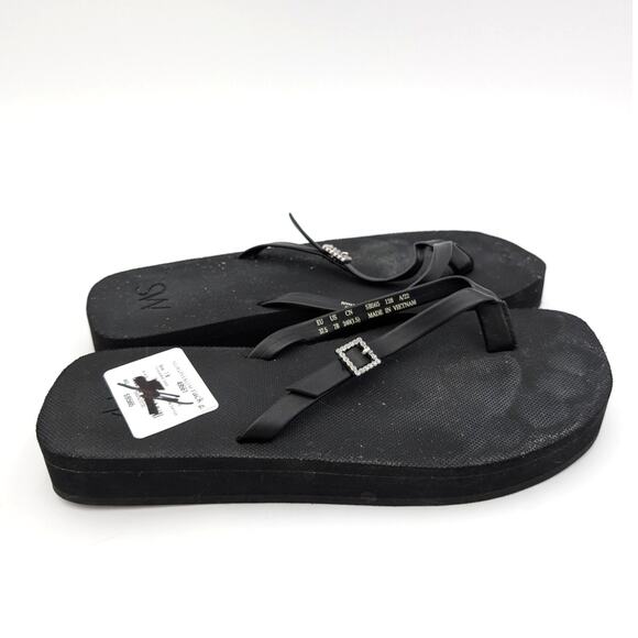 Stuart Weitzman Sw Crystal Thong Flip Flop Sandal Women's Black Size US7B EU37.5 - Picture 11 of 12